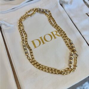 authentic💯Dior Elegant Gold Double Layer Necklace with Silver Accents